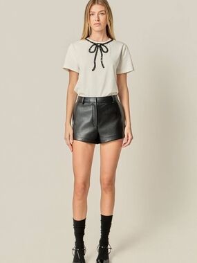 English Factory White Tee with Black Bow Detail
